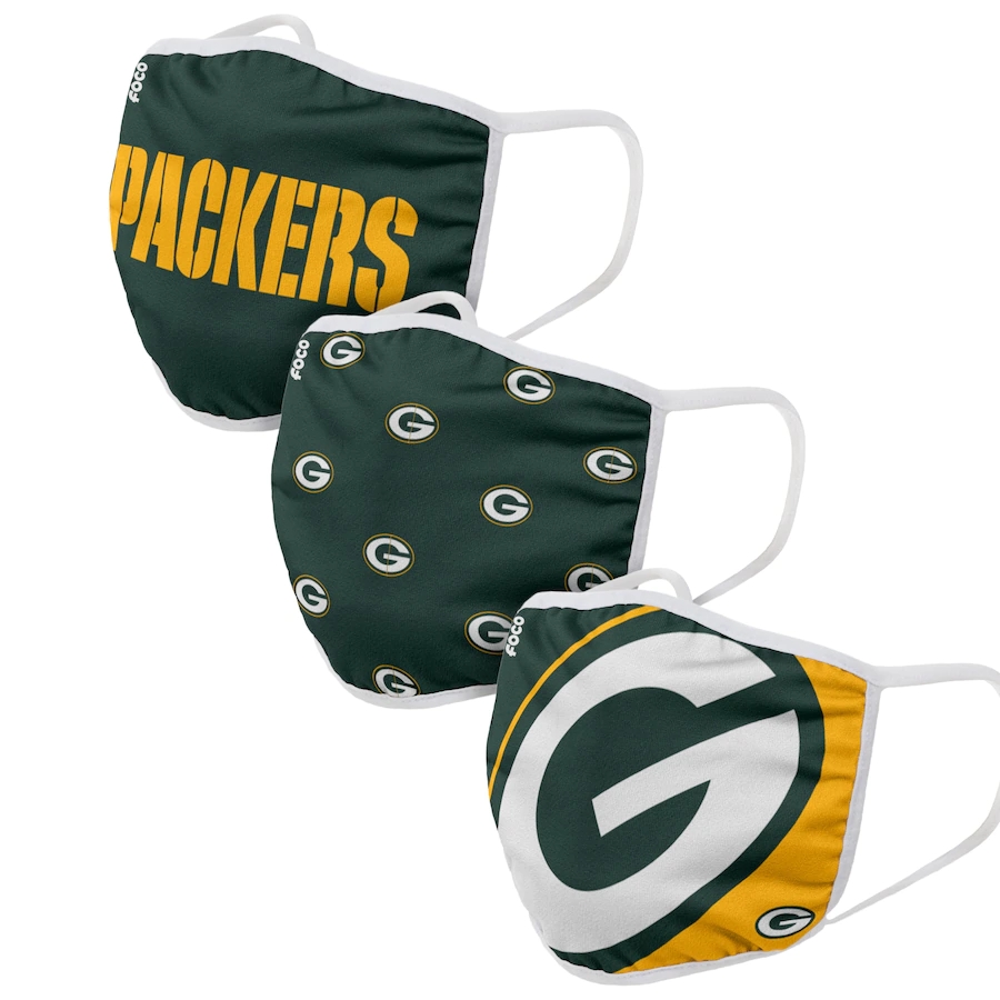  Green Bay Packers Adult Face Covering 3-PackDust mask with filter